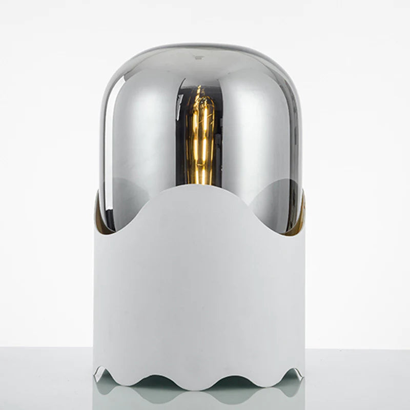 Contemporary Nordic Faux Leather Cylindrical Glass Shade 1-Light Table Lamp For Bedroom