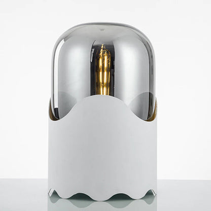 Contemporary Nordic Faux Leather Cylindrical Glass Shade 1-Light Table Lamp For Bedroom