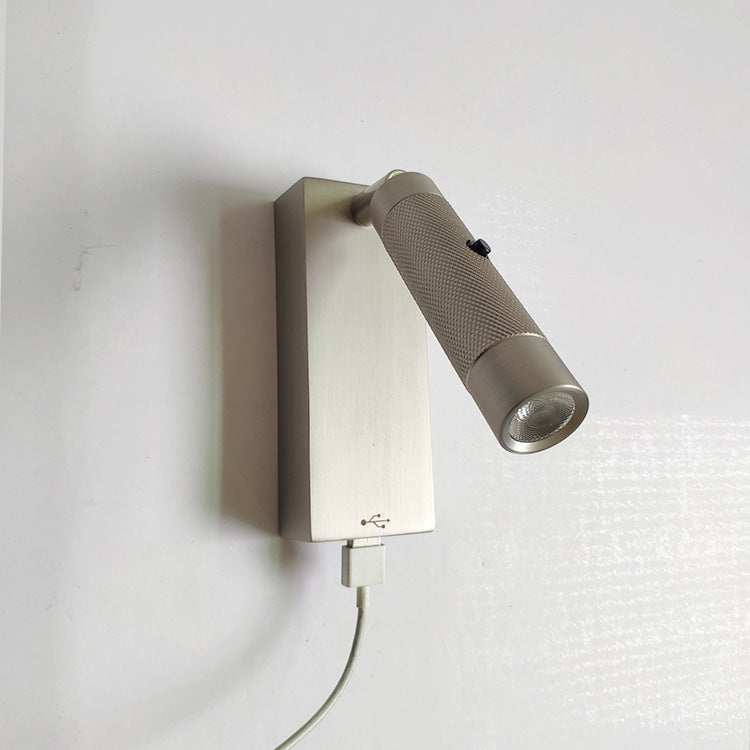 長方形シリンダーアルミLEDウォールライト - 寝室用USB充電器付き工業用調節可能スポットライト