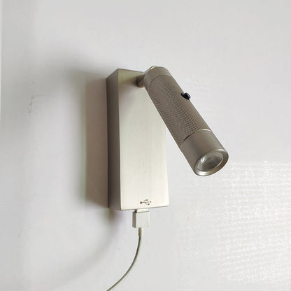 長方形シリンダーアルミLEDウォールライト - 寝室用USB充電器付き工業用調節可能スポットライト