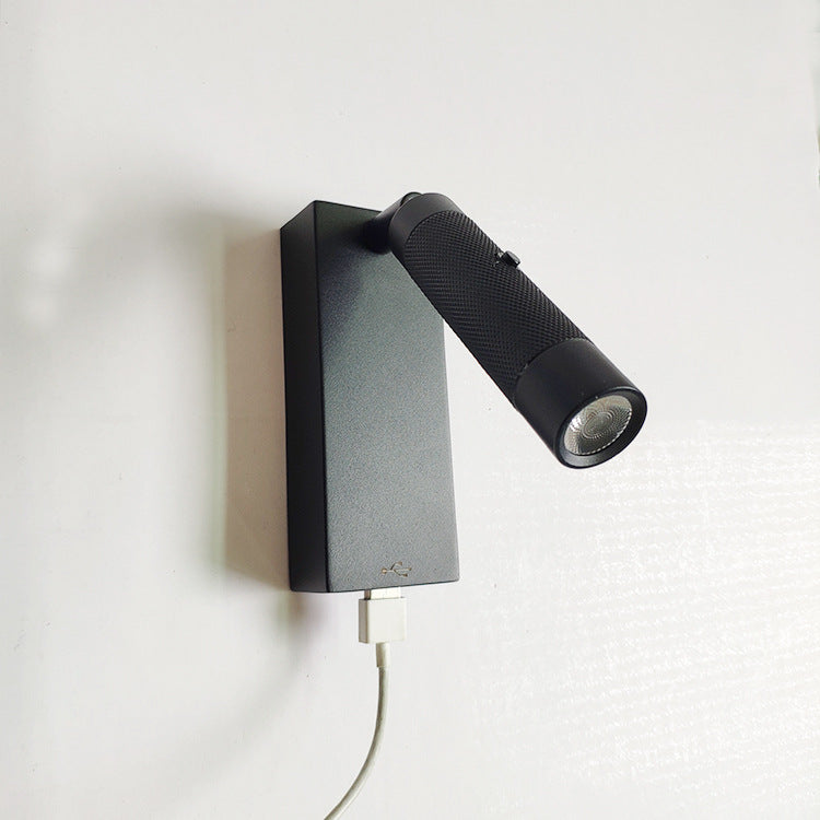 長方形シリンダーアルミLEDウォールライト - 寝室用USB充電器付き工業用調節可能スポットライト