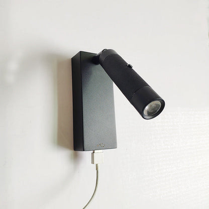 長方形シリンダーアルミLEDウォールライト - 寝室用USB充電器付き工業用調節可能スポットライト