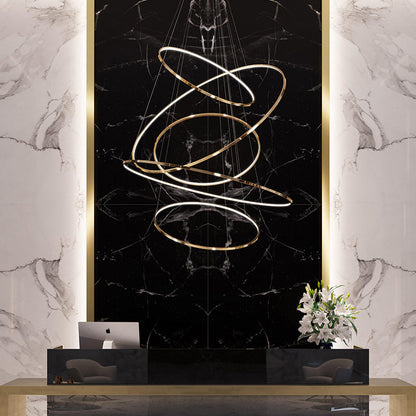 Ring Round Stainless Steel LED Hanging Chandelier - Art Deco Adjustable Pendant Light For Dining Room
