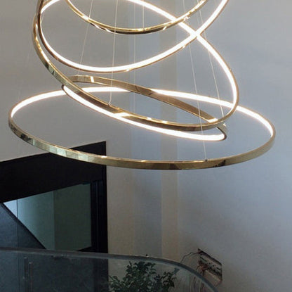 Ring Round Stainless Steel LED Hanging Chandelier - Art Deco Adjustable Pendant Light For Dining Room