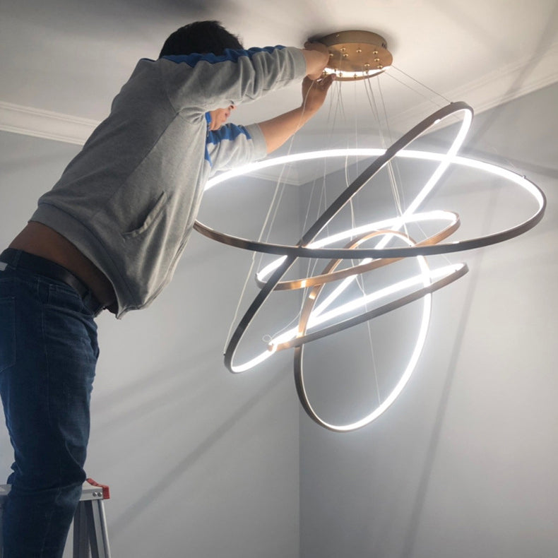 Ring Round Stainless Steel LED Hanging Chandelier - Art Deco Adjustable Pendant Light For Dining Room