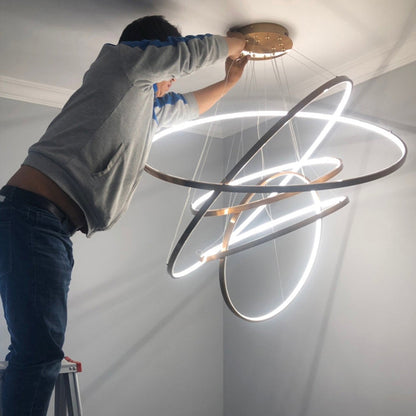 Ring Round Stainless Steel LED Hanging Chandelier - Art Deco Adjustable Pendant Light For Dining Room