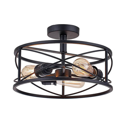 Industrial Wrought Iron 3-Light Cylindrical  Semi-Flush Mount Lighting