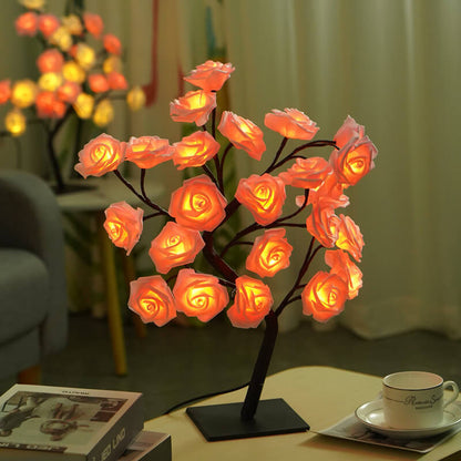 24灯 シミュレーションローズツリー PVC LED 温白色 USB 装飾テーブルランプ