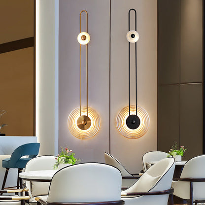 Modern Art Deco Water Grain Glass Shade Iron Long Pole LED Wall Sconce Lamp For Living Room