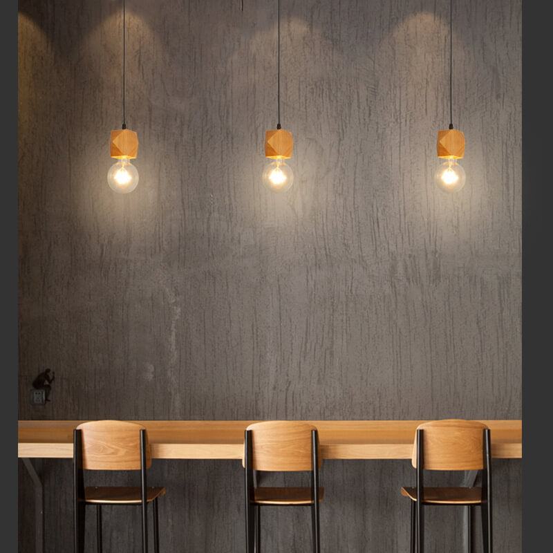 Modern Minimalist Wooden Geometric 1-Light Small Pendant Light