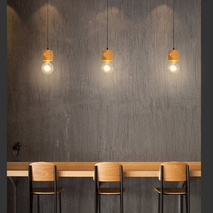 Modern Minimalist Wooden Geometric 1-Light Small Pendant Light