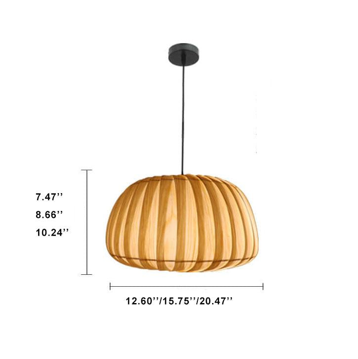 Modern Wood Pumpkin Shade 1-Light Beige Pendant Light