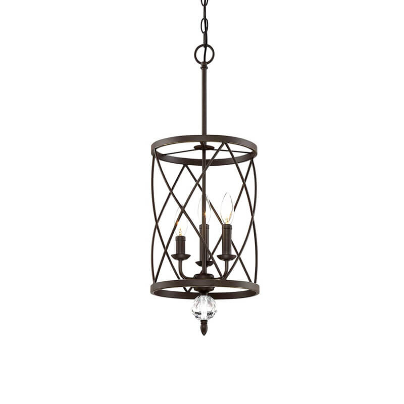 Retro Wrought Iron 3-Light Openwork Column Chandeliers