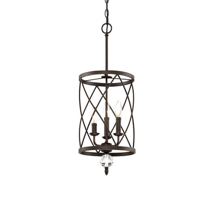 Retro Wrought Iron 3-Light Openwork Column Chandeliers