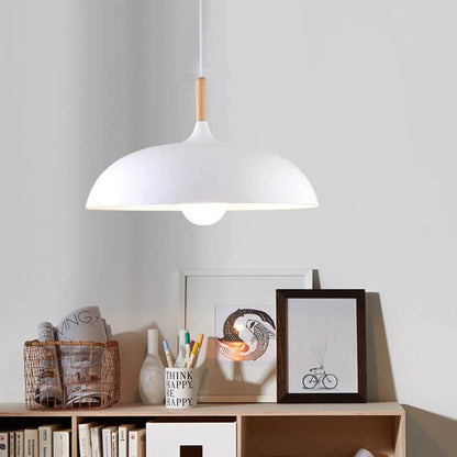 Modern Metal Wooden Top 1-Light Dome Pendant Light