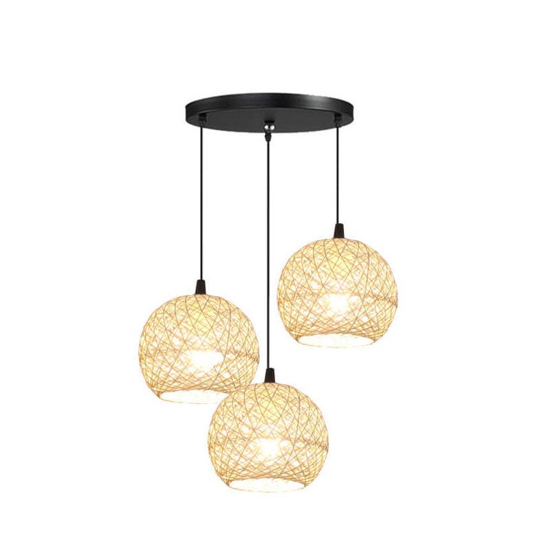 Rattan Weaving Beige Globe 1/3 Light Pendant Light