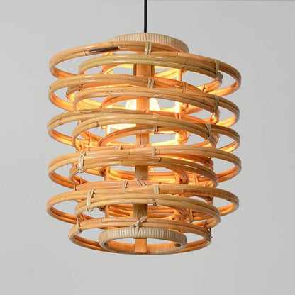 Modern Spiral Bamboo Weaving 1-Light Cylinder Pendant Light
