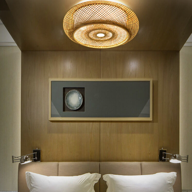 Bamboo Weaving 3-Light Flush Mount Lighting