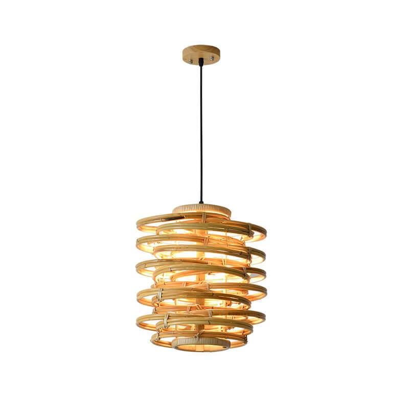 Modern Spiral Bamboo Weaving 1-Light Cylinder Pendant Light