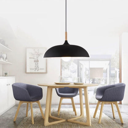 Modern Metal Wooden Top 1-Light Dome Pendant Light
