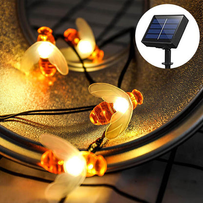 Wasserdichte LED-Lichterkette mit Solar-Bienen für den Außenbereich – ideal für Festivals und Partys 