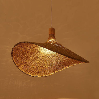 Woven Bamboo 1-Light Straw Hat Pendant Light