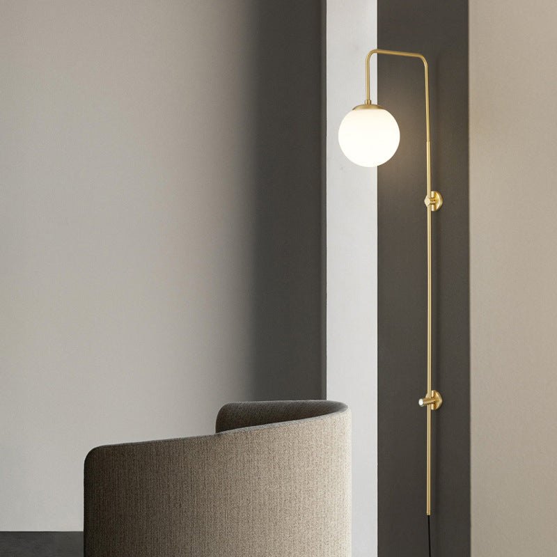 Modern Simplicity Glass Shade Full Copper Long Bar 1-Light Wall Sconce Lamp