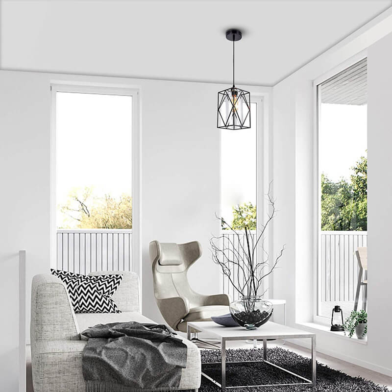 Industrial Square Wrought Iron 1-Light Pendant Light