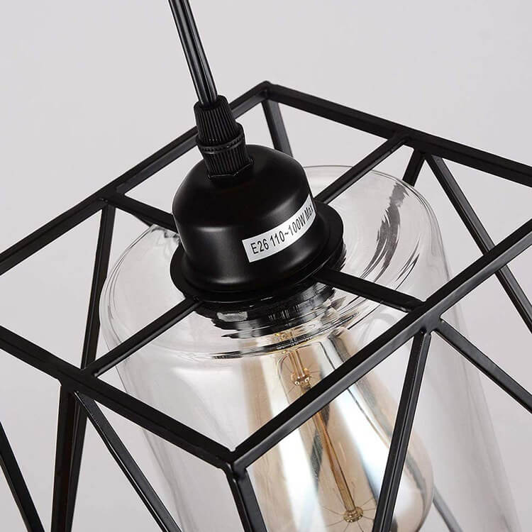 Industrial Square Wrought Iron 1-Light Pendant Light