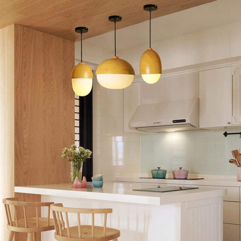 Modern Beige Nut 1-Light Globe Pendant Light