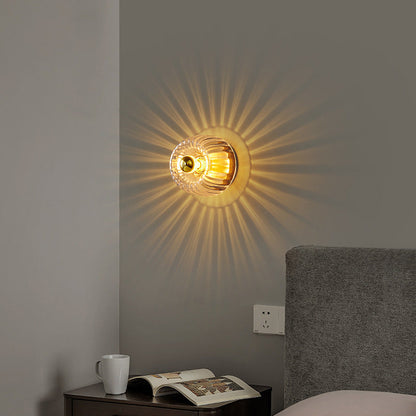Modern Luxury Glass Sun Shape Full Copper Dual Purpose 1-Light Flush Mount Light