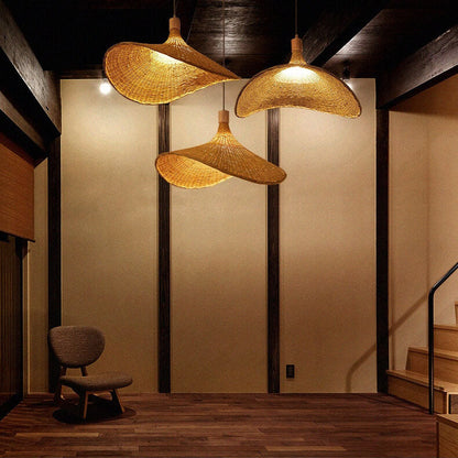 Woven Bamboo 1-Light Straw Hat Pendant Light