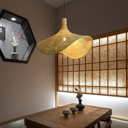Woven Bamboo 1-Light Straw Hat Pendant Light