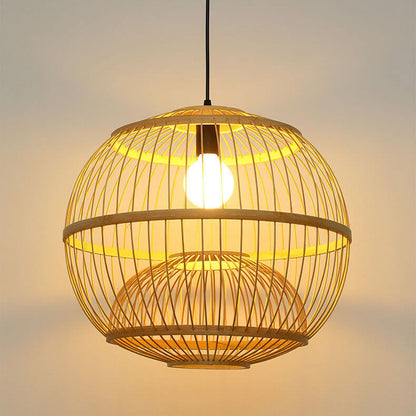 Chinese Simple Bamboo Weaving 1- Light Round Globe Pendant Light
