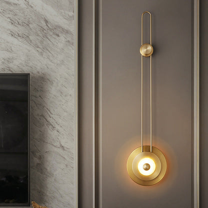 Contemporary Luxury Jade Stone Iron Gold Finish Round Frame LED Wall Sconce Lamp For Living Room