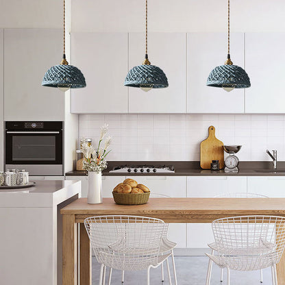 Modern Japanese Porcelain Openwork 1-Light Dome Pendant Light