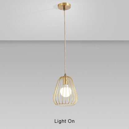 Simple 1-Light Cage Shaped Golden Pendant Light
