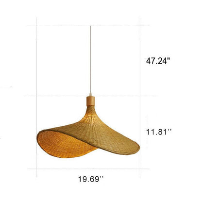 Woven Bamboo 1-Light Straw Hat Pendant Light