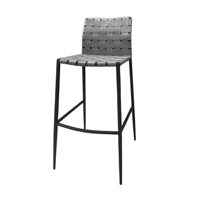 Contemporary Luxury Square Faux Saddle Leather Metal Bar Stool Backrest Footrest For Dining Room
