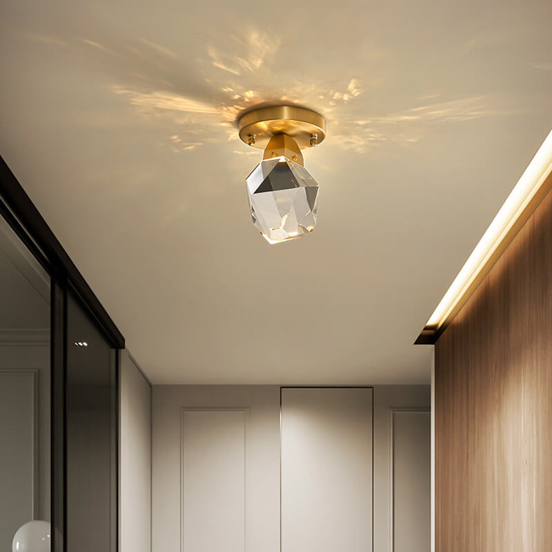 Crystal 1-Light Diamond Shade  Semi-Flush Mount Lighting
