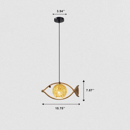 Creative Hemp Rope Willow Weaving Fish Shape 1-Light LED Pendant Light