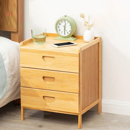 Modern Simplicity Rectangular Bamboo Nightstand 1/3 Drawers Cabinet For Bedroom