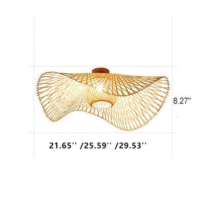 Modern Bamboo Weaving 1-Light Japanese Elements Flush Mount Lighting