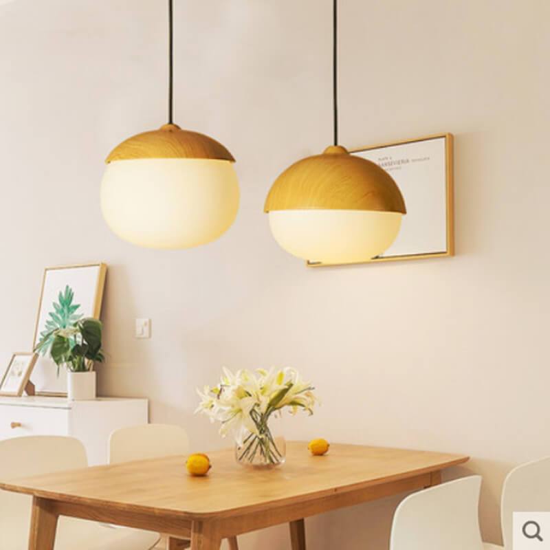 Modern Beige Nut 1-Light Globe Pendant Light