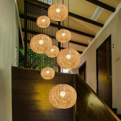 Rattan Weaving Beige Globe Shade 1-Light Pendant Light