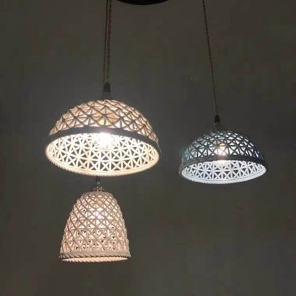 Modern Japanese Porcelain Openwork 1-Light Dome Pendant Light