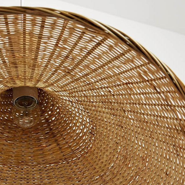Woven Bamboo 1-Light Straw Hat Pendant Light