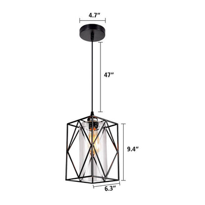 Industrial Square Wrought Iron 1-Light Pendant Light