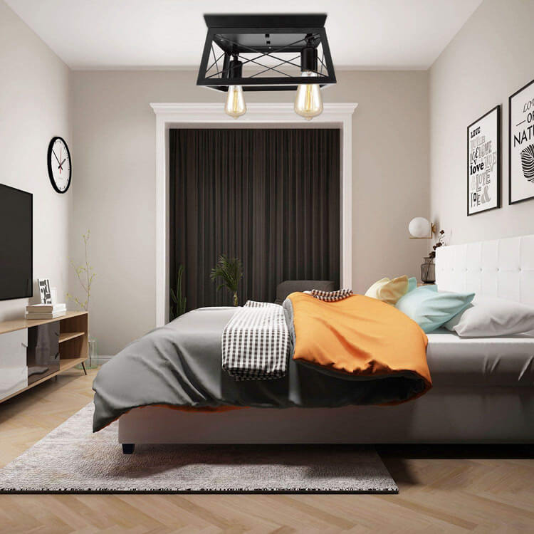 Industrial Wrought Iron 2-Light Rotatable Flush Mount Lighting