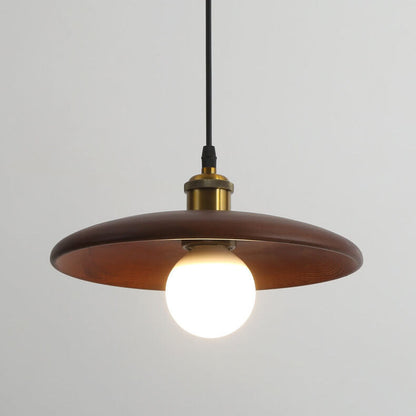 Minimalist Wooden 1-Light Saucer Shaped Pendant Light